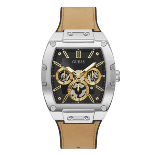 Picture of Guess Phoenix Beige Leather Strap Black Dial Quartz Watch for Gents - GW0202G3 - Available at Raja Sahib