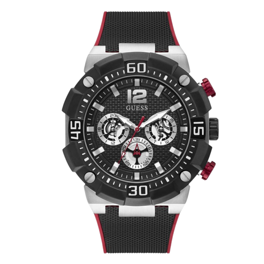 Picture of Guess Navigator Black Silicone Strap Black Dial Chronograph Quartz Watch for Gents - GW0264G1 - Available at Raja Sahib