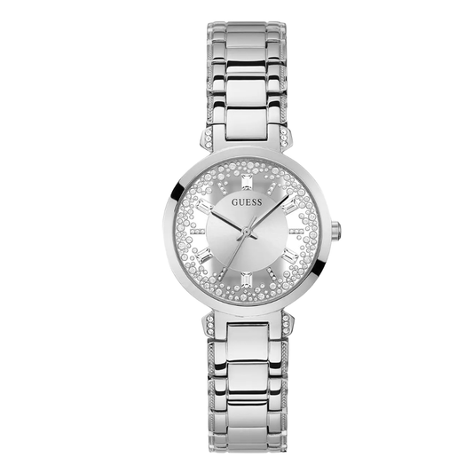 Picture of Guess Crystal Clear Silver Stainless Steel Silver Dial Quartz Watch for Ladies - GW0470L1 - Available at Raja Sahib