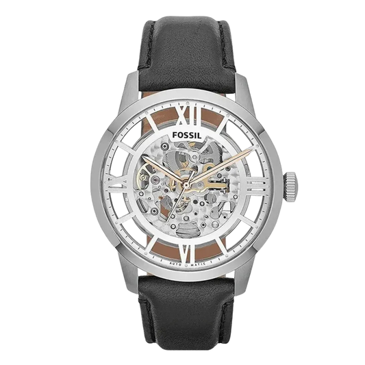 Fossil Townsman Black Leather Strap Silver Dial Automatic Watch for Gents - ME3041