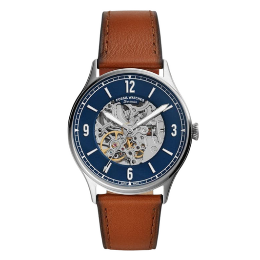 Fossil Forrester Brown Leather Strap Blue Dial Automatic Watch for Gents - ME3179
