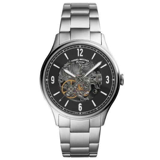 Picture of Fossil Forrester Silver Stainless Steel Black Dial Automatic Watch for Gents - ME3180 - Available at Raja Sahib