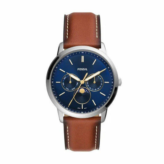 Picture of Fossil Moonphase Brown Leather Strap Blue Dial Quartz Watch for Gents - FS5903 - Available at Raja Sahib