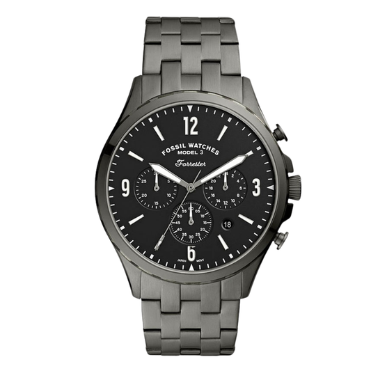Picture of Fossil Forrester Smoke Stainless Steel Black Dial Chronograph Quartz Watch for Gents - FS5606 - Available at Raja Sahib