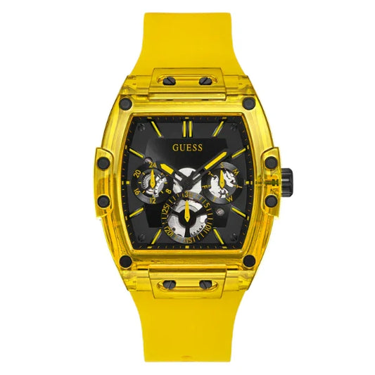 Picture of Guess Phoenix Yellow Silicone Strap Black Dial Quartz Watch for Gents - GW0203G6 - Available at Raja Sahib