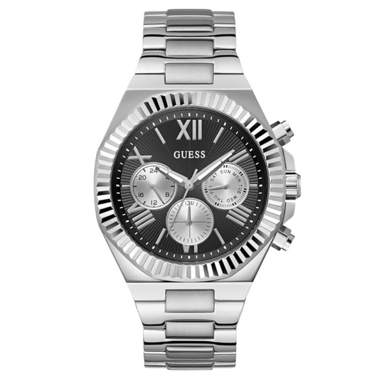 Picture of Guess Equity Silver Stainless Steel Black Dial Chronograph Quartz Watch for Gents - GW0703G1 - Available at Raja Sahib