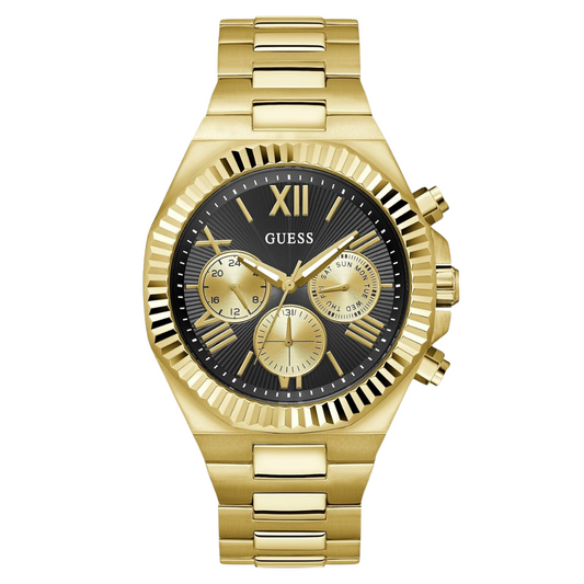 Picture of Guess Equity Gold Stainless Steel Black Dial Chronograph Quartz Watch for Gents - GW0703G5 - Available at Raja Sahib