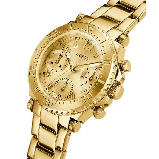 Picture of Guess Cosmic Gold Stainless Steel Gold Dial Chronograph Quartz Watch for Ladies - GW0465L1 - Available at Raja Sahib