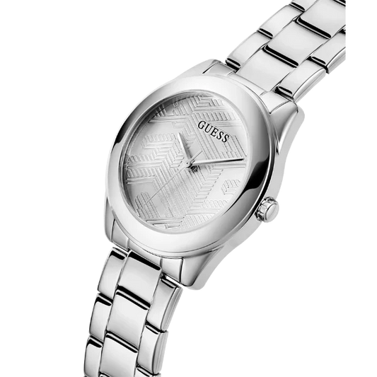 Picture of Guess Cubed Silver Stainless Steel Silver Dial Quartz Watch for Ladies - GW0606L1 - Available at Raja Sahib