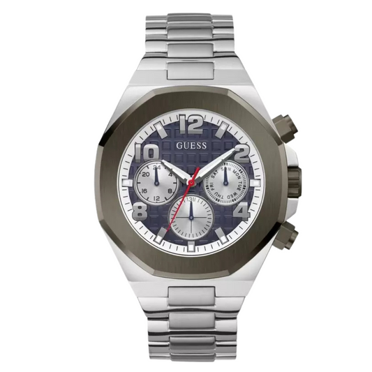Picture of Guess Empire Silver Stainless Steel Blue Dial Quartz Watch for Gents - GW0489G1 - Available at Raja Sahib