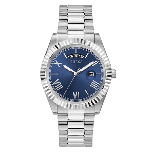 Picture of Guess Connoisseur Silver Stainless Steel Blue Dial Quartz Watch for Gents - GW0265G7 - Available at Raja Sahib