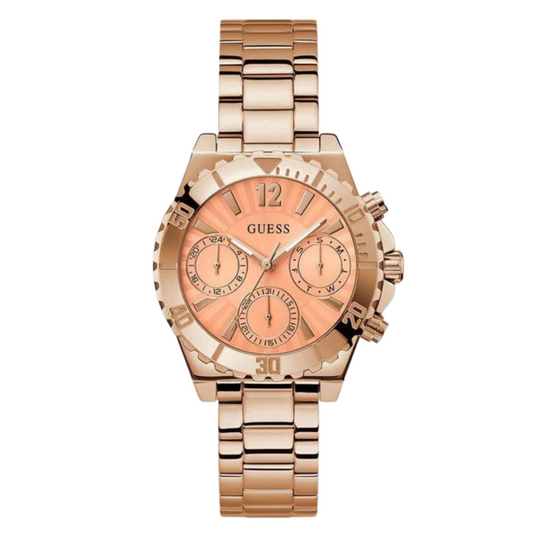 Picture of Guess Phoebe Rose Gold Stainless Steel Orange Dial Chronograph Quartz Watch for Ladies - GW0696L3 - Available at Raja Sahib