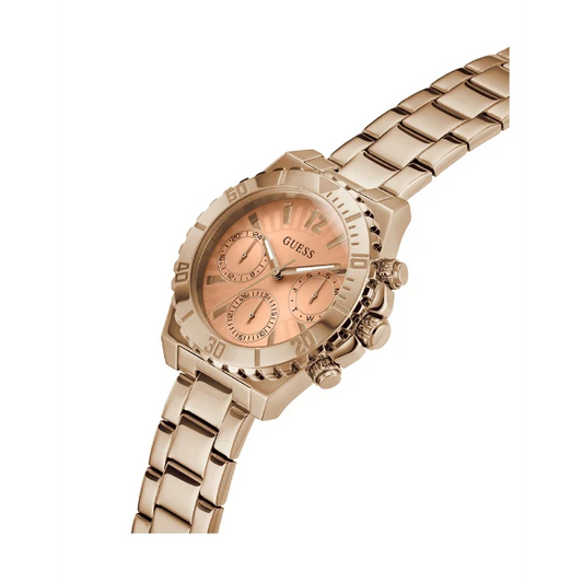 Picture of Guess Phoebe Rose Gold Stainless Steel Orange Dial Chronograph Quartz Watch for Ladies - GW0696L3 - Available at Raja Sahib