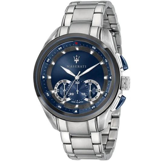 Maserati Traguardo Silver Stainless Steel Blue Dial Quartz Watch for Gents - R8873612014