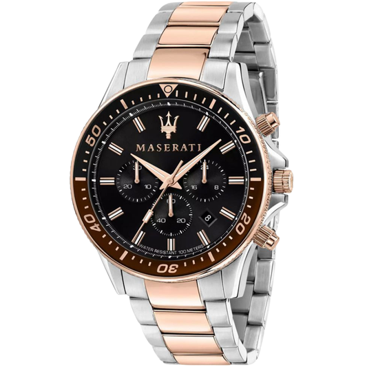 Maserati Sfida Two-Tone Stainless Steel Black Dial Quartz Watch for Gents - R8873640009