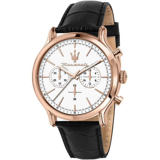 Maserati Epoca Black Leather Strap White Dial Quartz Watch for Gents - R8871618016