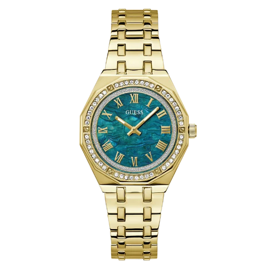 Guess Desire Gold Stainless Steel Green Dial Quartz Watch for Ladies - GW0770L2