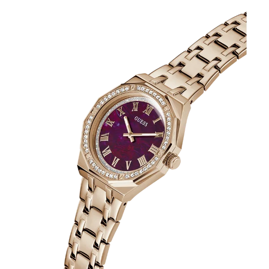 Picture of Guess Desire Rose Gold Stainless Steel Purple Dial Quartz Watch for Ladies - GW0770L3 - Available at Raja Sahib