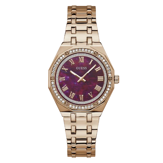Guess Desire Rose Gold Stainless Steel Purple Dial Quartz Watch for Ladies - GW0770L3