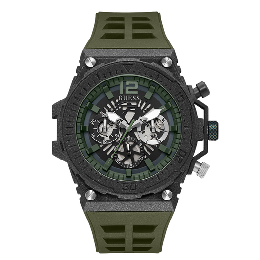 Picture of Guess Exposure Olive Green Silicone Black Dial Quartz Watch for Gents - GW0325G2 - Available at Raja Sahib
