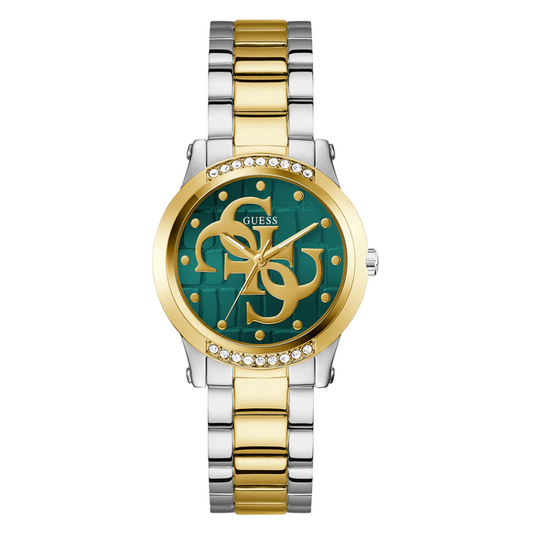 Guess Annette Series Two-tone Stainless Steel Green Dial Quartz Watch for Ladies - G0861L4