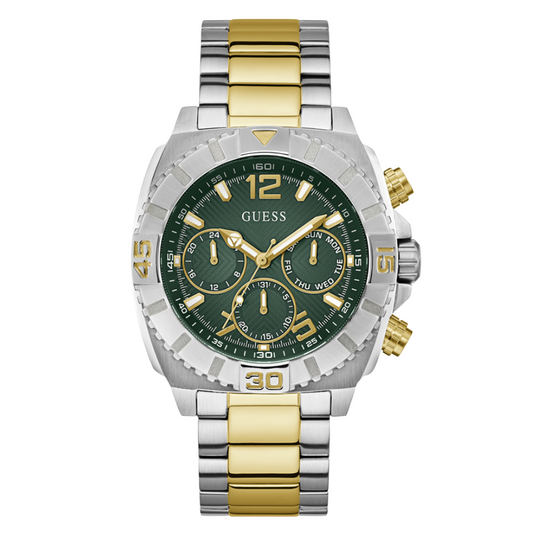 Picture of Guess Traction Two-tone Stainless Steel Green Dial Chronograph Quartz Watch for Gents - G0800G1 - Available at Raja Sahib