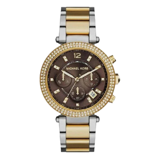 Michael Kors Parker Two-tone Stainless Steel Brown Dial Quartz Watch for Ladies - MK-6118