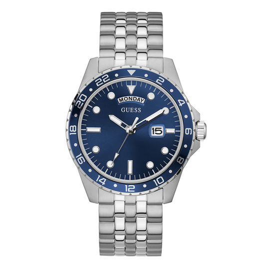 Picture of Guess Comet Silver Stainless Steel Blue Dial Quartz Watch for Gents - GW0220G1 - Available at Raja Sahib