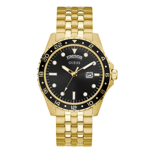Picture of Guess Comet Gold Stainless Steel Black Dial Quartz Watch for Gents - GW0220G4 - Available at Raja Sahib