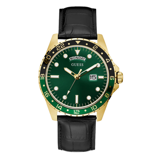 Picture of Guess Comet Black Leather Strap Green Dial Quartz Watch for Gents - GW0221G1 - Available at Raja Sahib