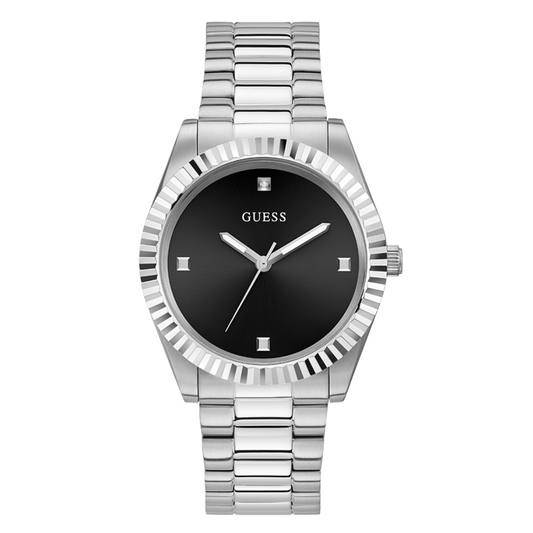 Picture of Guess Connoisseur Silver Stainless Steel Black Dial Quartz Watch for Gents - GW0542G1 - Available at Raja Sahib