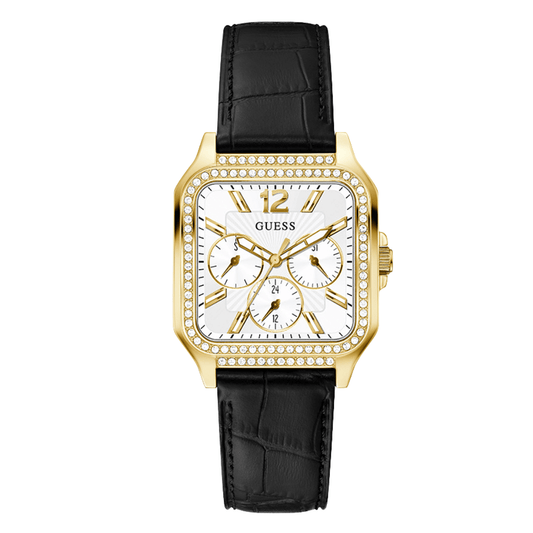 Guess Black Leather Strap White Dial Quartz Watch for Ladies - GW0309L2
