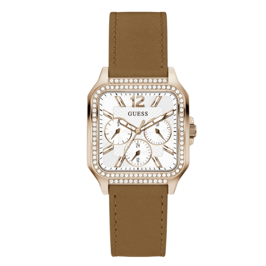 Picture of Guess Brown Leather Strap White Dial Quartz Watch for Ladies - GW0309L3 - Available at Raja Sahib
