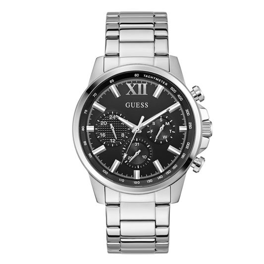 Picture of Guess Silver Stainless Steel Black Dial Chronograph Quartz Watch for Gents - GW0900G1 - Available at Raja Sahib