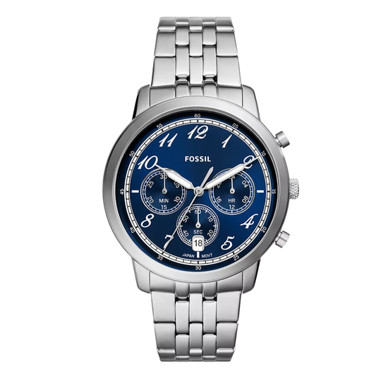 Picture of Fossil Chronograph Silver Stainless Steel Blue Dial Neutra Quartz Watch for Gents - FS6025 - Available at Raja Sahib