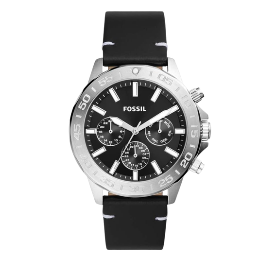 Picture of Fossil Chronograph Black Leather Strap Black Dial Bannon Quartz Watch for Gents - BQ2708 - Available at Raja Sahib