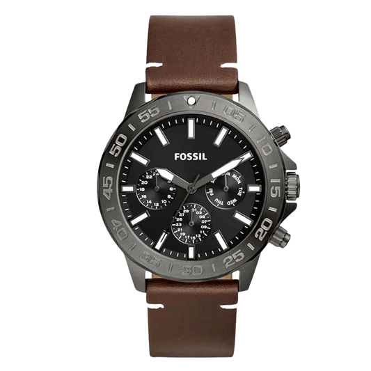 Picture of Fossil Chronograph Brown Leather Strap Black Dial Bannon Quartz Watch for Gents - BQ2709 - Available at Raja Sahib