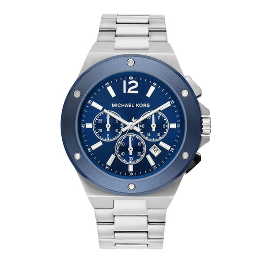 Michael Kors Silver Stainless Steel Black Dial Chronograph Quartz Watch for Gents - MK8938