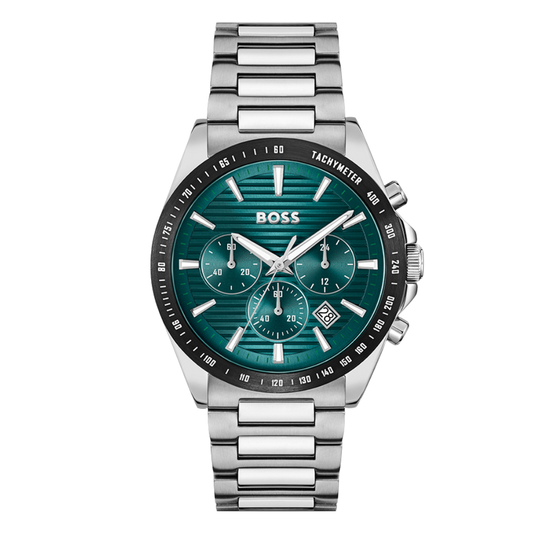 Hugo Boss Silver Stainless Steel Green Dial Chronograph Quartz Watch For Gents - Hugo Boss 1514241