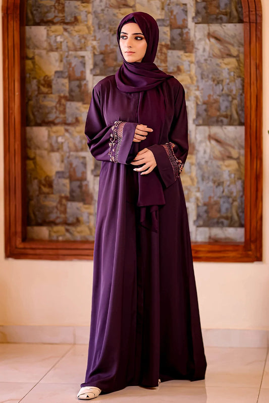 Picture of Malbus - Abaya - Plum Embellished - Available at Raja Sahib