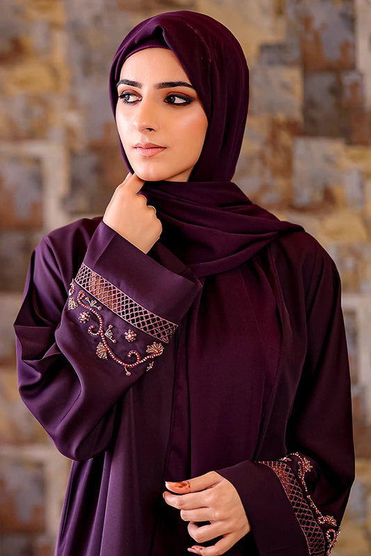 Picture of Malbus - Abaya - Plum Embellished - Available at Raja Sahib