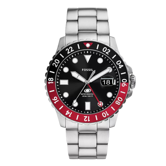 Picture of Fossil GMT Silver Stainless Steel Black Dial Quartz Watch for Gents - F6092 - Available at Raja Sahib