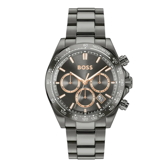 Hugo Boss Hero 2.0 Dark Grey Stainless Steel Grey Dial Chronograph Quartz Watch For Gents - 1514299