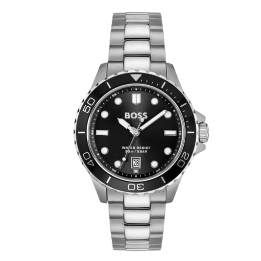 Hugo Boss Silver Stainless Steel Black Dial Quartz Watch For Gents - Hugo Boss 1514295