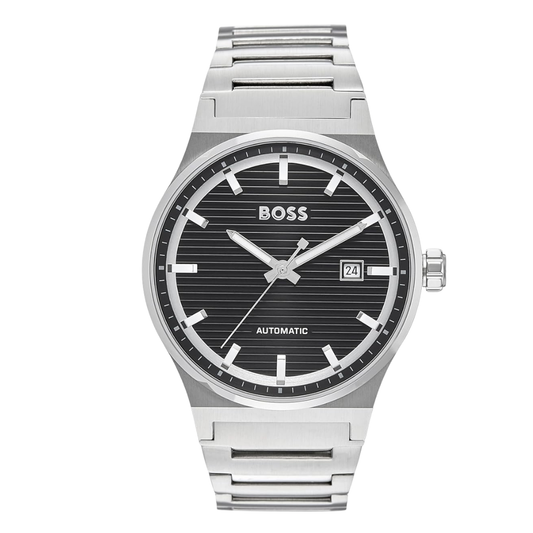 Hugo Boss Silver Stainless Steel Black Dial Automatic Watch For Gents - Hugo Boss 1514117