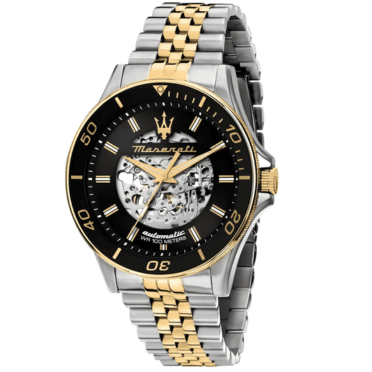 Maserati Sfida Skeleton Two-tone Stainless Steel Black Dial Automatic Watch for Gents - R8823140010