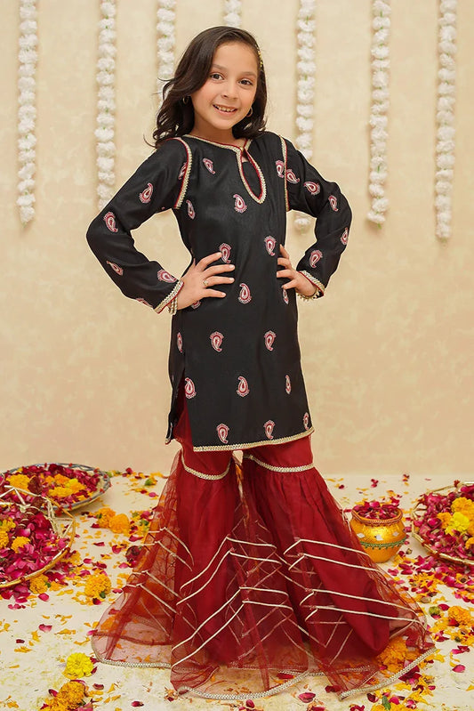 Picture of Modest - Rawsilk 3 Piece Black Suit - 8885 - Available at Raja Sahib