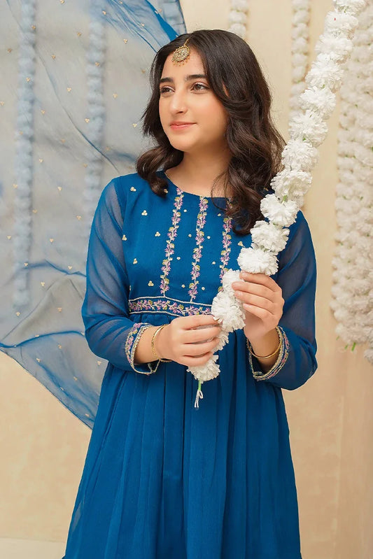 Picture of Modest - Chiffon 3 Piece Blue Suit - 8905 - Available at Raja Sahib