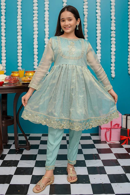 Picture of Modest - Girls Green Maysuri Frock - 9025 - Available at Raja Sahib