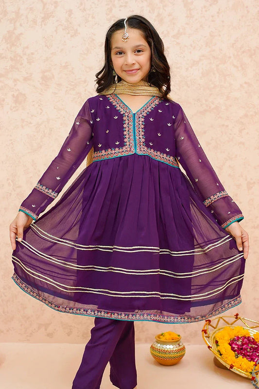 Picture of Modest - Festive Chiffon Purple Outfit - 9075 - Available at Raja Sahib